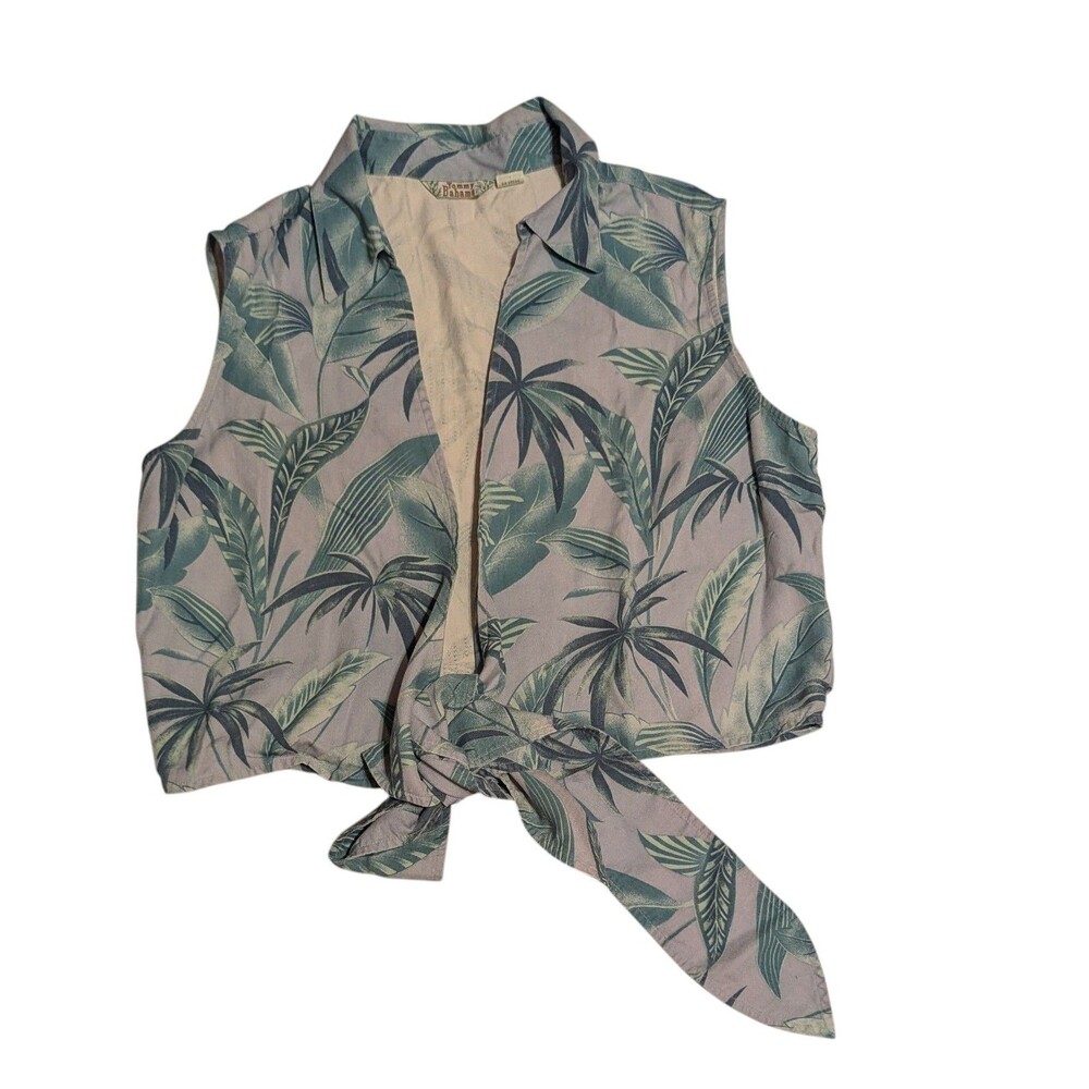 Tommy Bahama Y2K Women's  100% Silk Sleeveless Crop Tie-Front Tropical Top Sz  L